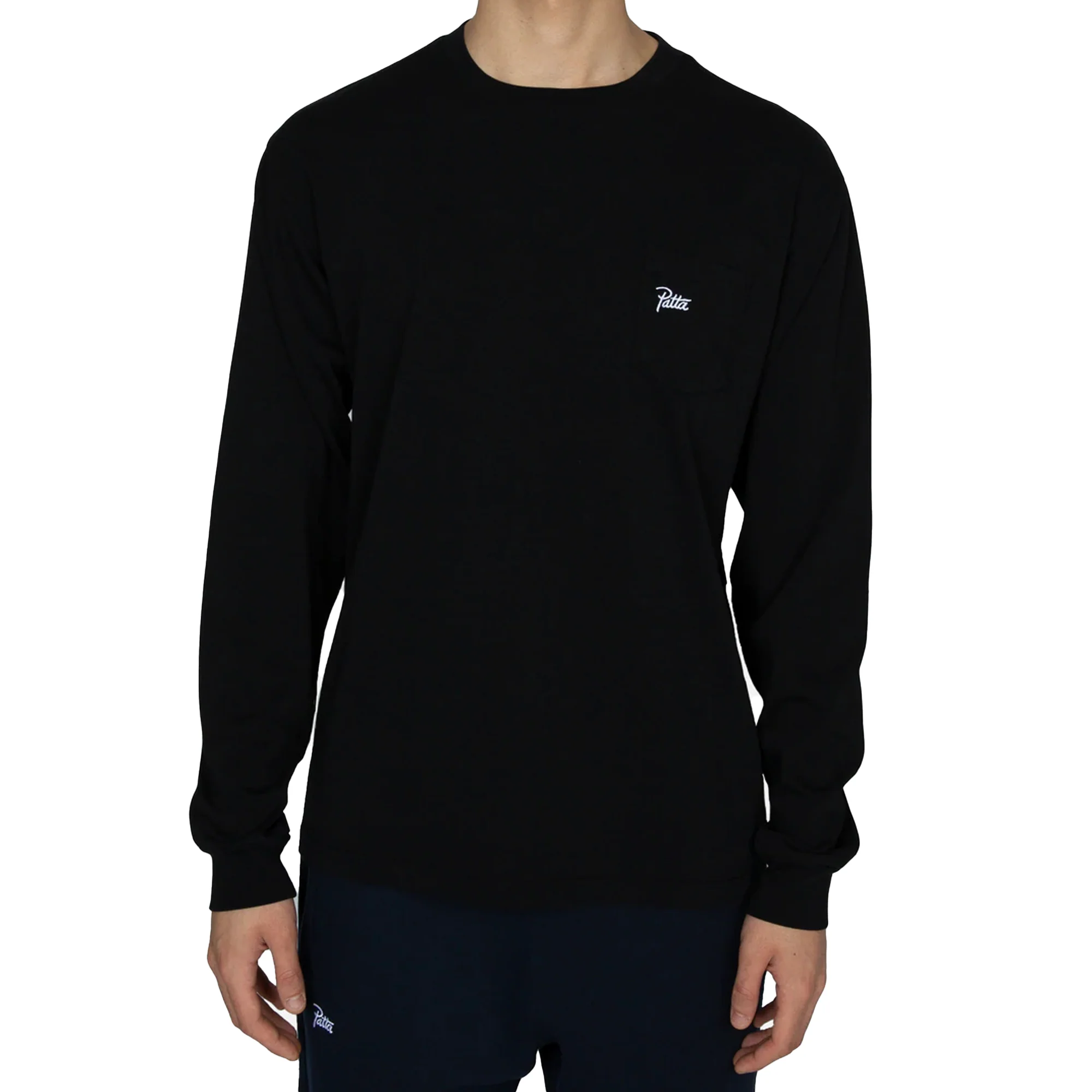 Patta Mens Basic Washed Pocket Longsleeve T-Shirt 'Black' - Image 3